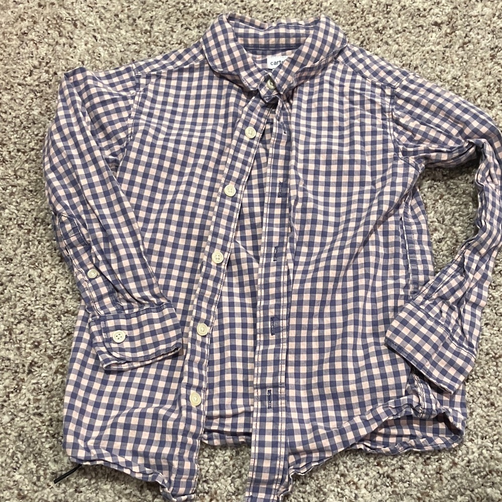 Carter’s Boys Blue & Pink Check Button Down Shirt Size 6